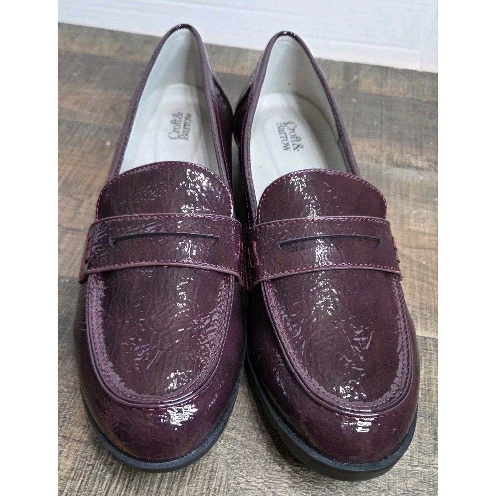 Croft and Barrow Womens Wine Patent Slip On Loafers Nicoliewine Block Heel 8.5